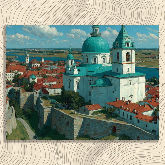 Historic European City Canvas Wall Art Cathedral Cityscape Print Gothic Architecture Artwork Impressionist Landscape Paintings