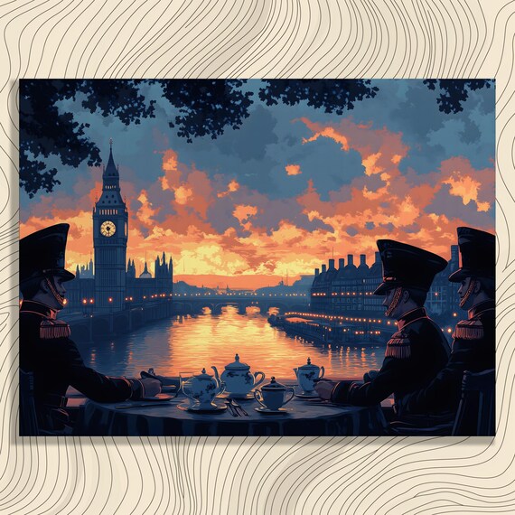 London Big Ben Sunset Royal Guards Afternoon Tea Canvas Wall Art