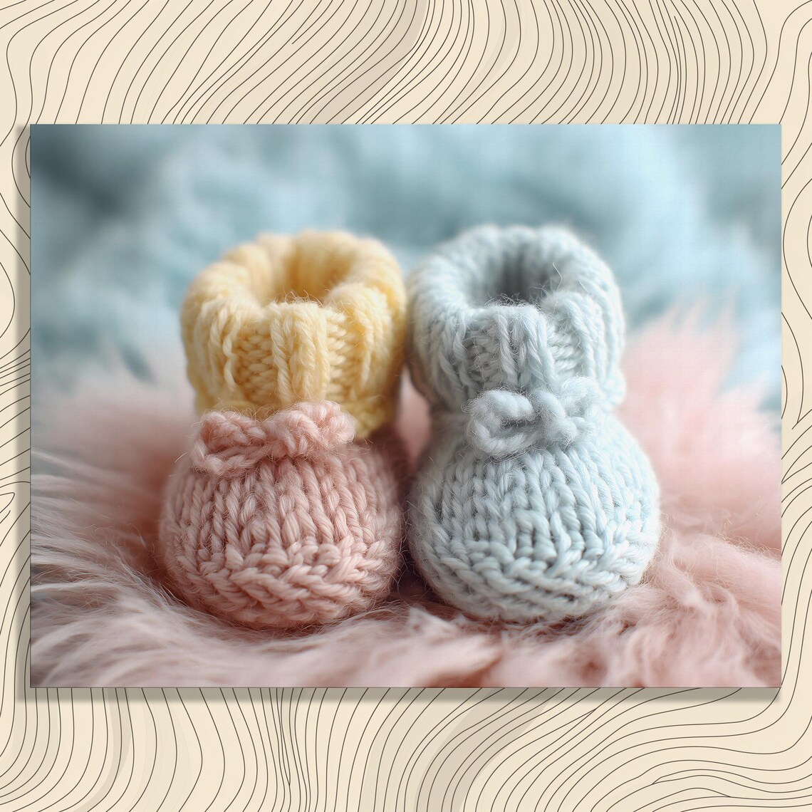 Knitted Baby Booties Pastel Pink Blue Nursery Photo Art Print