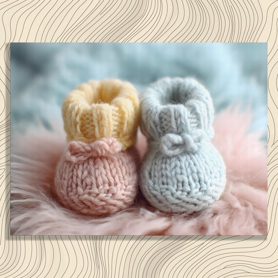 Knitted Baby Booties Pastel Pink Blue Nursery Photo Art Print