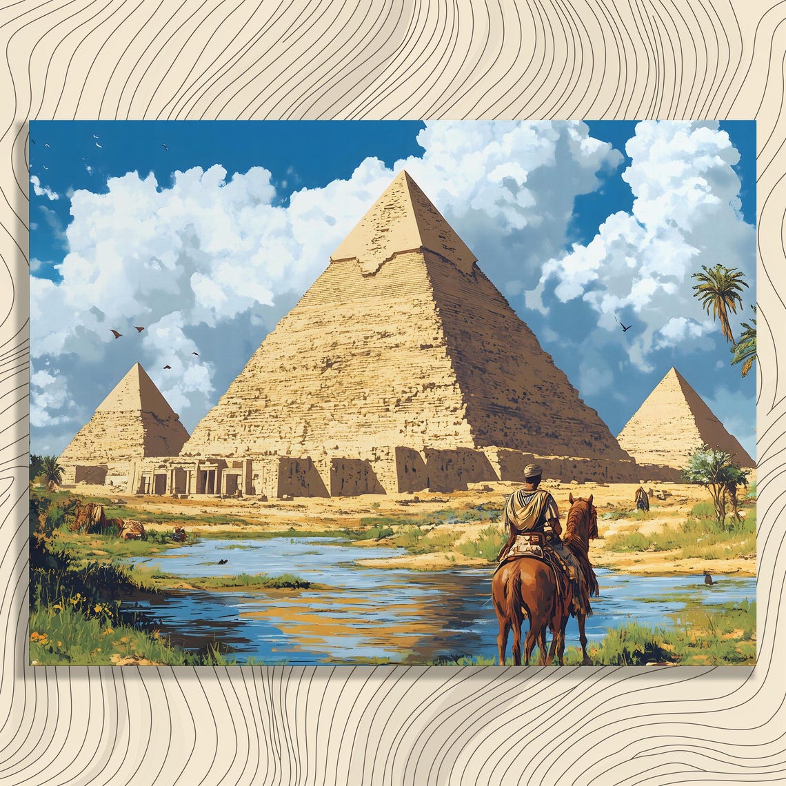 Great Pyramid of Giza With Horseman Vintage Egypt Travel Poster