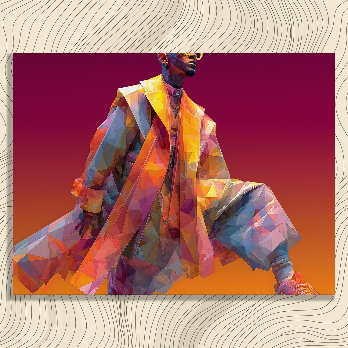 Geometric Low Poly Portrait Poster Colorful Streetwear Figure Modern Art