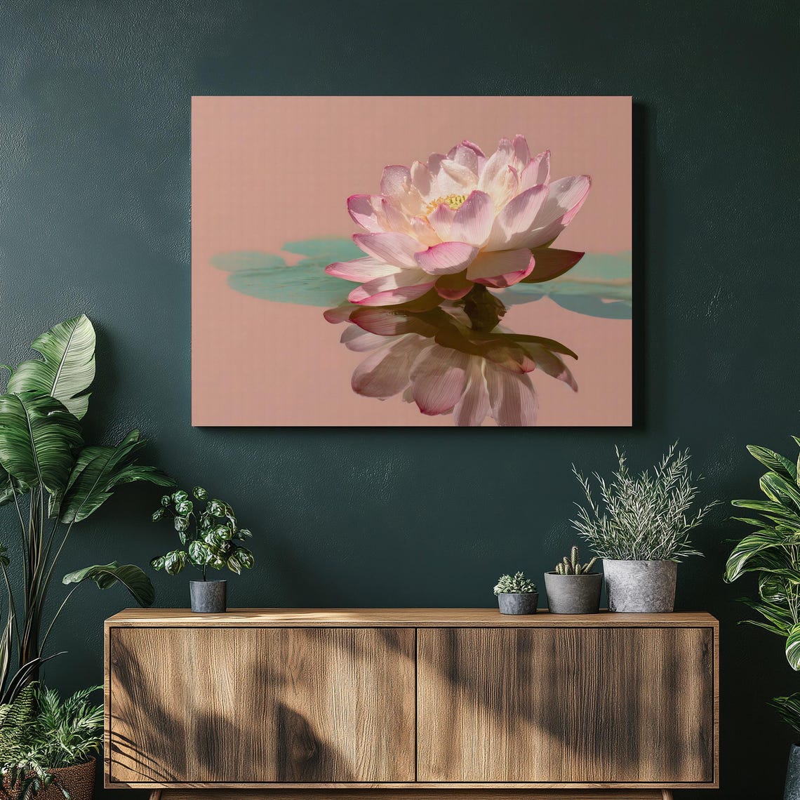 Pink Lotus Water Lily Flower Reflection Soft Pastel Botanical Poster