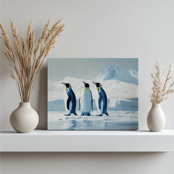 Emperor Penguins Canvas Wall Art Minimalist Modern Arctic Ice Landscape Print For Home Decor In Living Room Office Bedroom Hallway