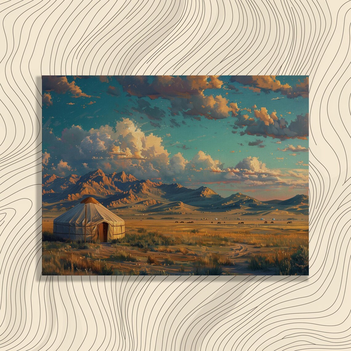 Kazakhstan Traditional Yurts Landscape Art Print