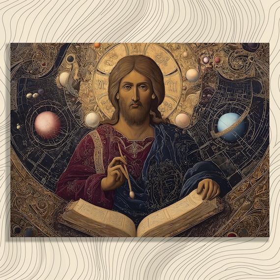 Christ Pantocrator Byzantine Icon Cosmic Star Chart Art Poster