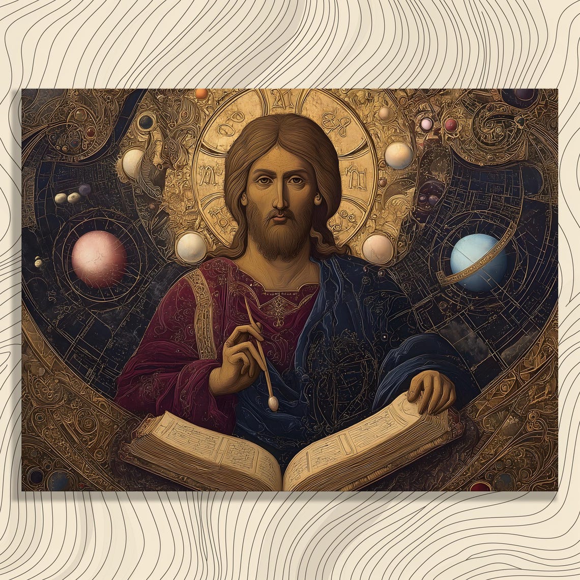 Christ Pantocrator Byzantine Icon Cosmic Star Chart Art Poster