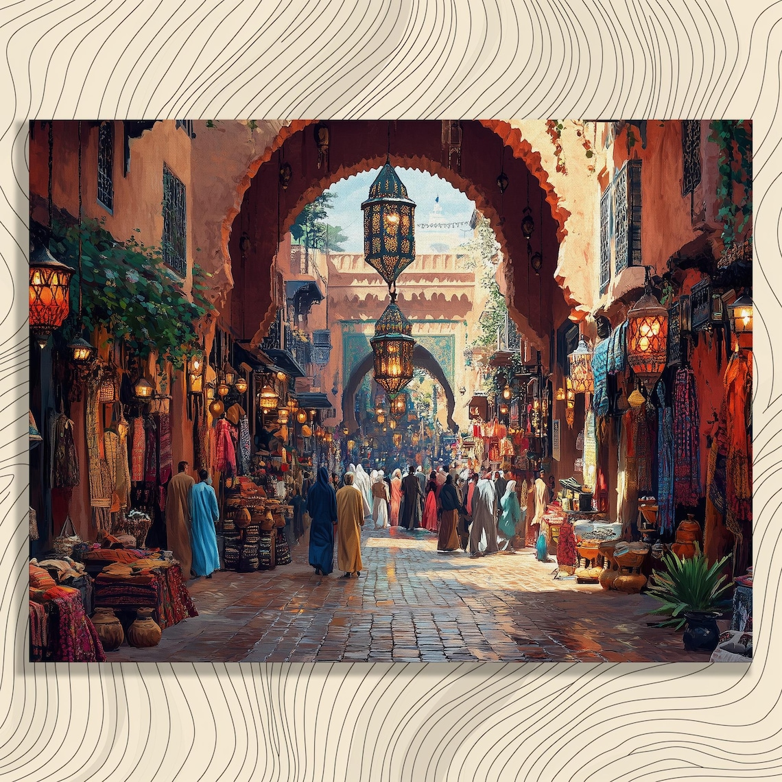 Moroccan Market Art Print, Marrakech Heritage Scene
