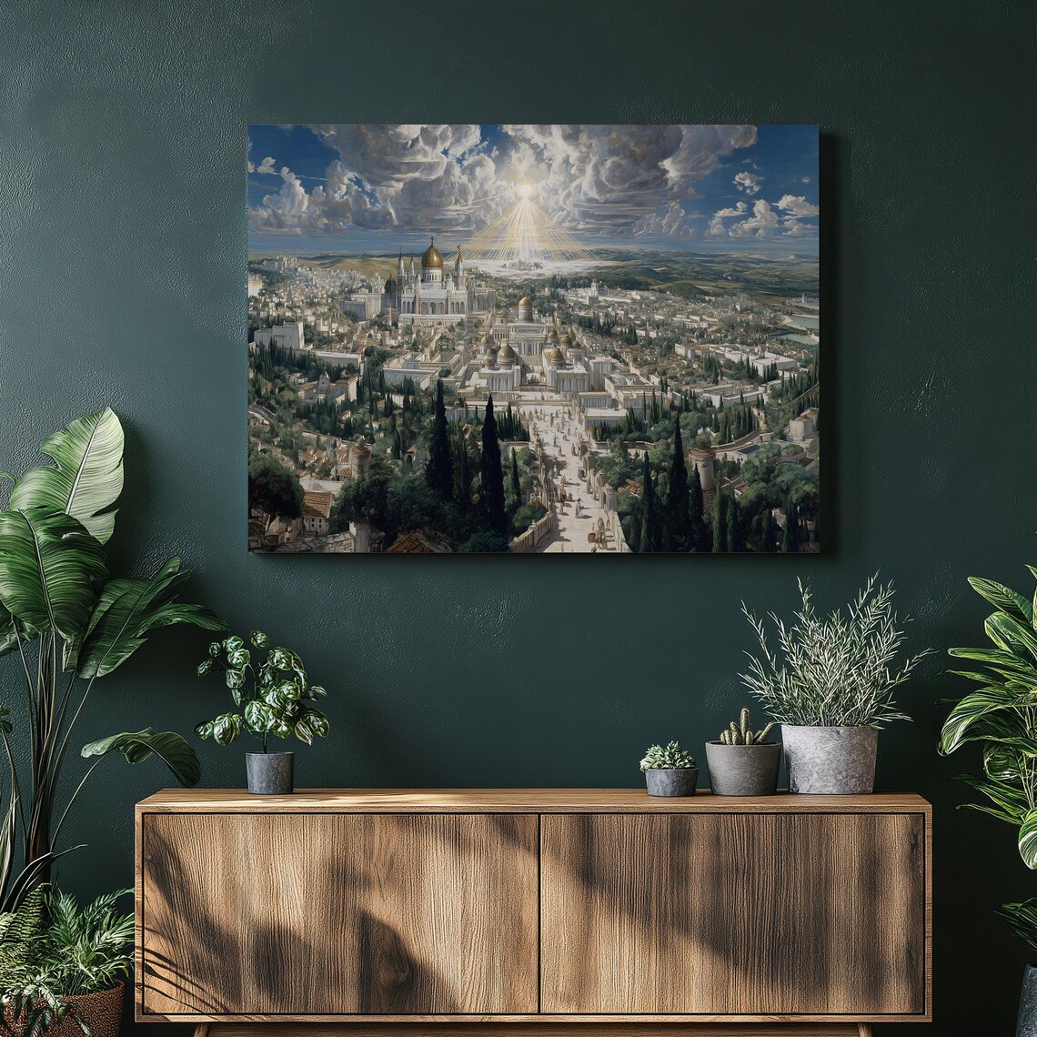 Ancient Golden Domed City Heavenly Light Painting Temple Poster
