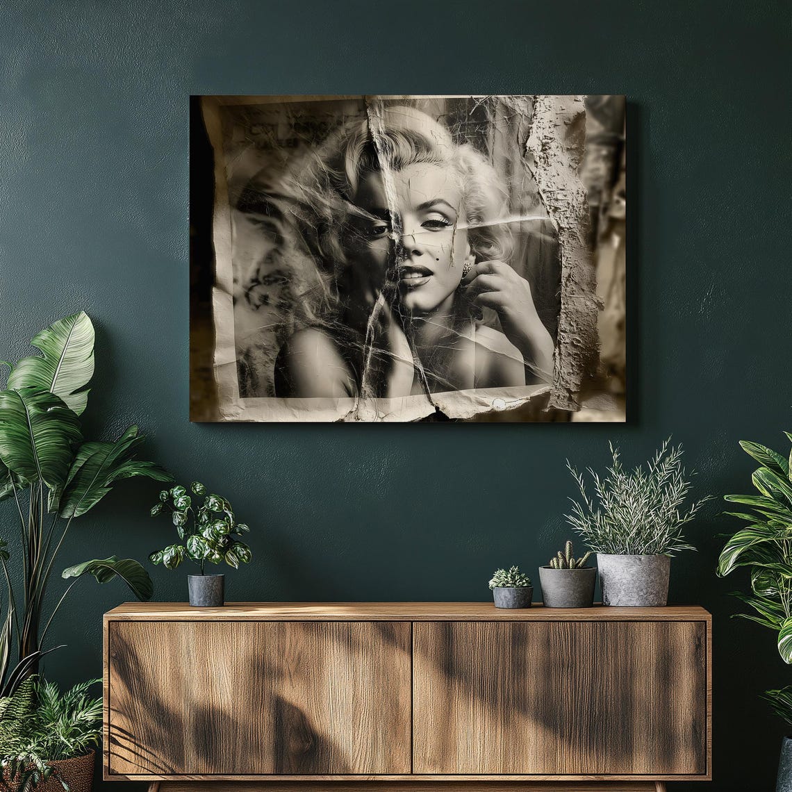 Marilyn Monroe Torn Paper Vintage Black and White Portrait Poster