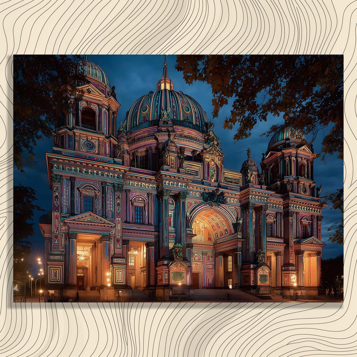 Berlin Cathedral Illuminated Night Domes Baroque Lights Poster