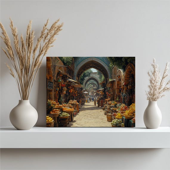 Majestic Turkish Bazaar Canvas Wall Art Ottoman Design Architecture Street Life Middle Eastern Decor Rich Cultural Heritage
