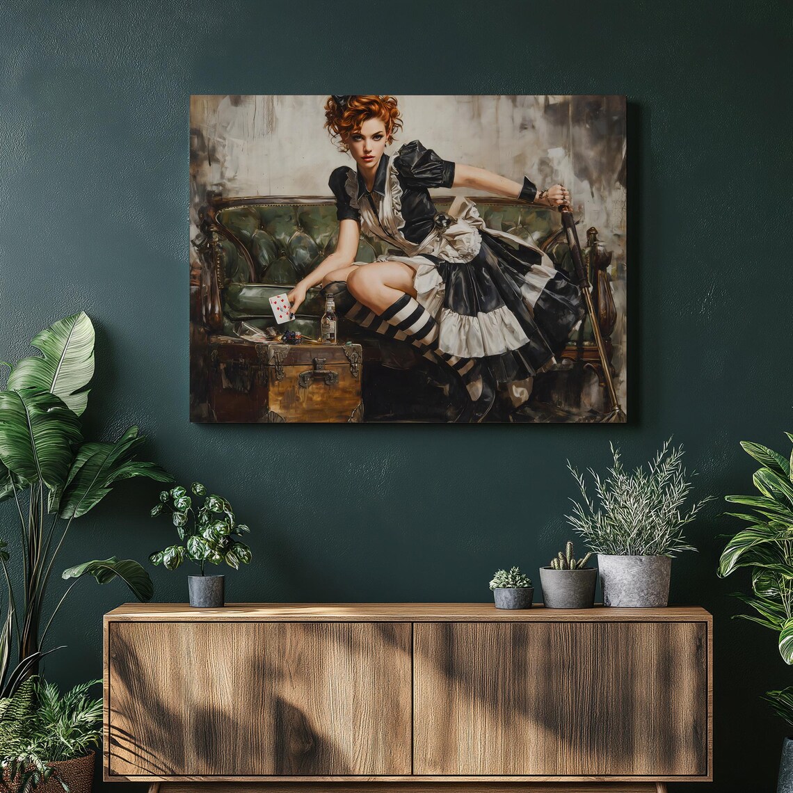 Redhead Maid Playing Cards Vintage Pin Up Femme Fatale Wall Poster