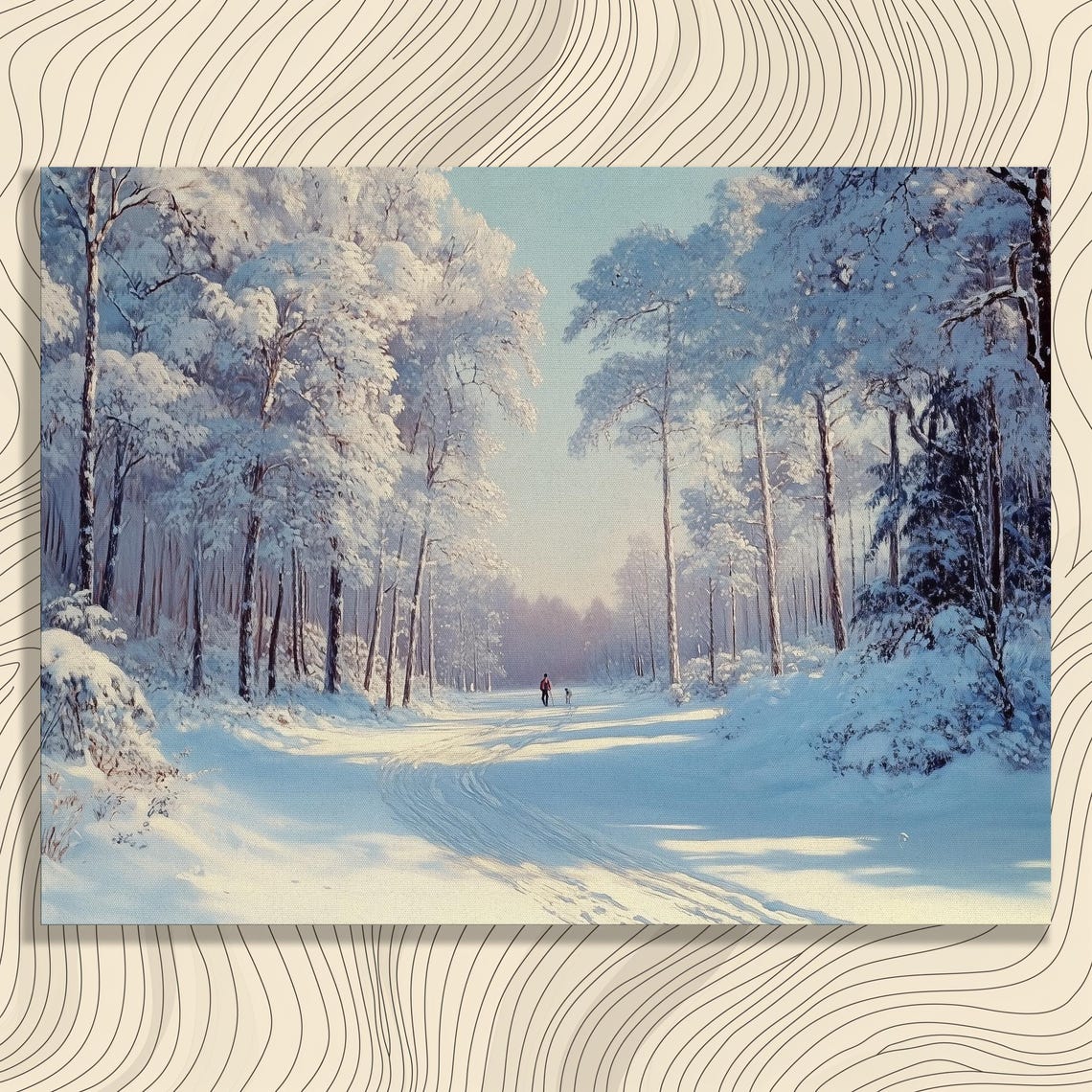 Snowshoe Trail Through Snowy Pine Forest Winter Landscape Wall Art