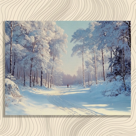 Snowshoe Trail Through Snowy Pine Forest Winter Landscape Wall Art