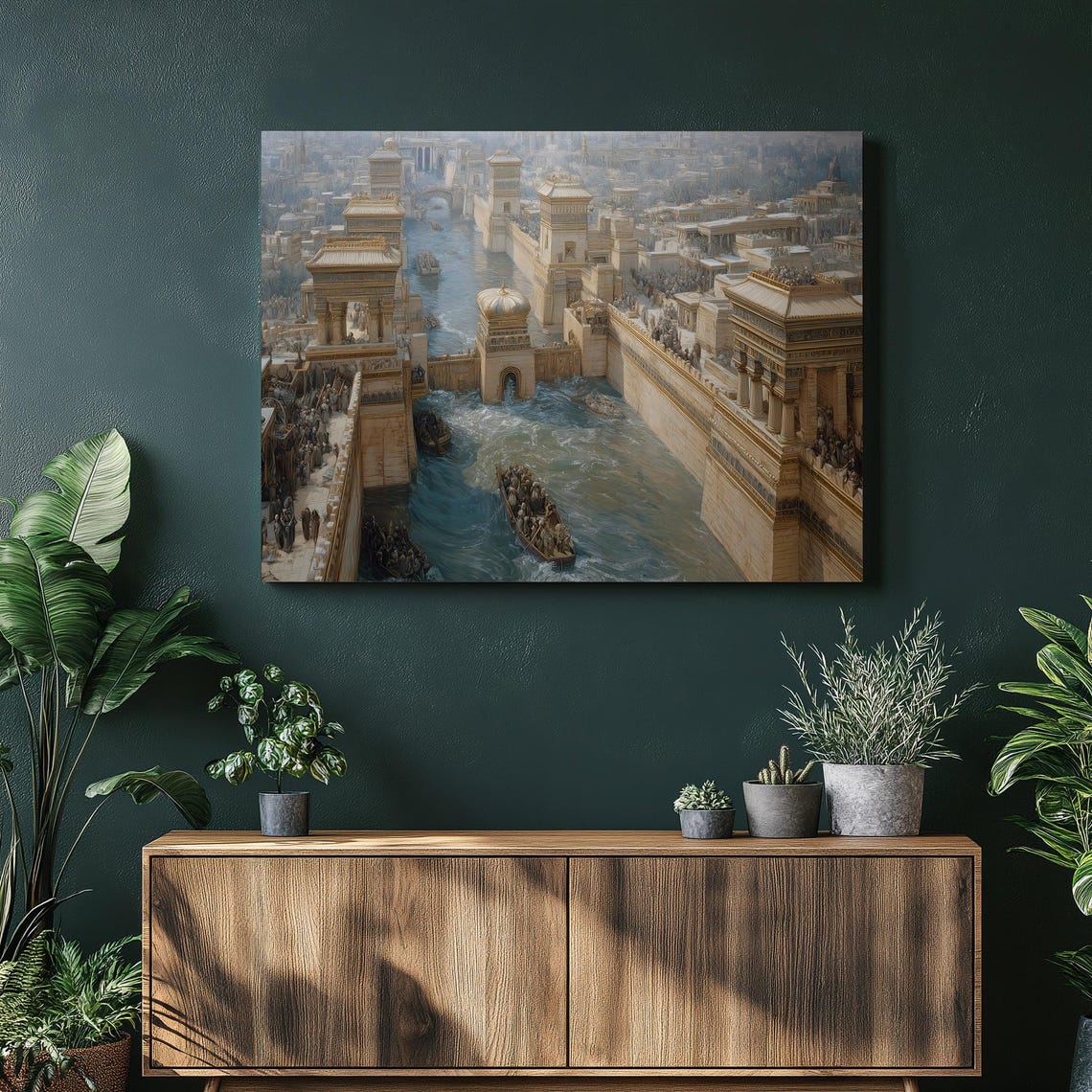 Ancient River City Monumental Gates Boats Neoclassical Painting Print