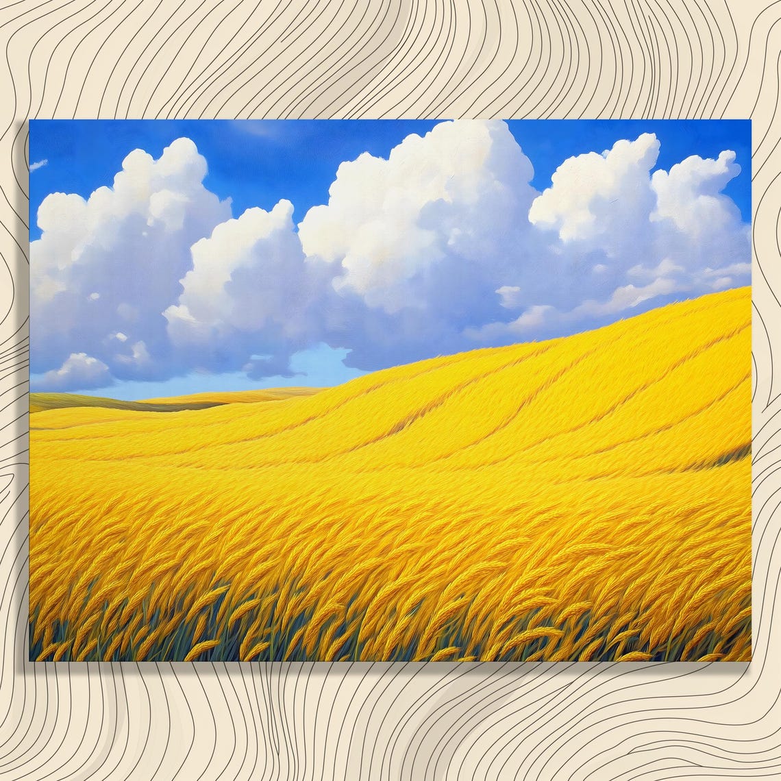 Golden Wheat Field Big Sky Clouds Summer Painting Art Poster