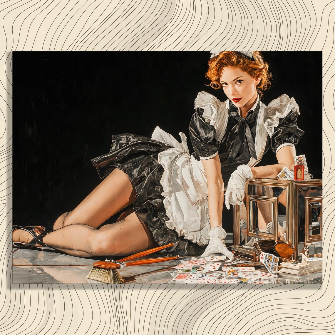 Vintage Pin Up French Maid Playing Cards Retro Glamour Art Poster