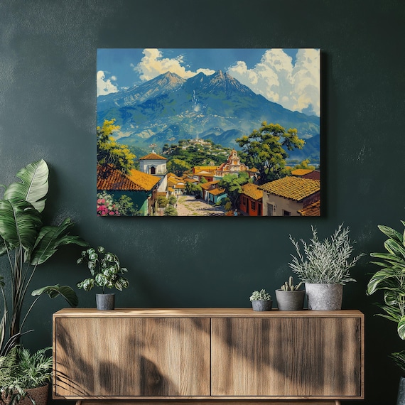 El Salvador Mayan Pyramid Market Travel Poster