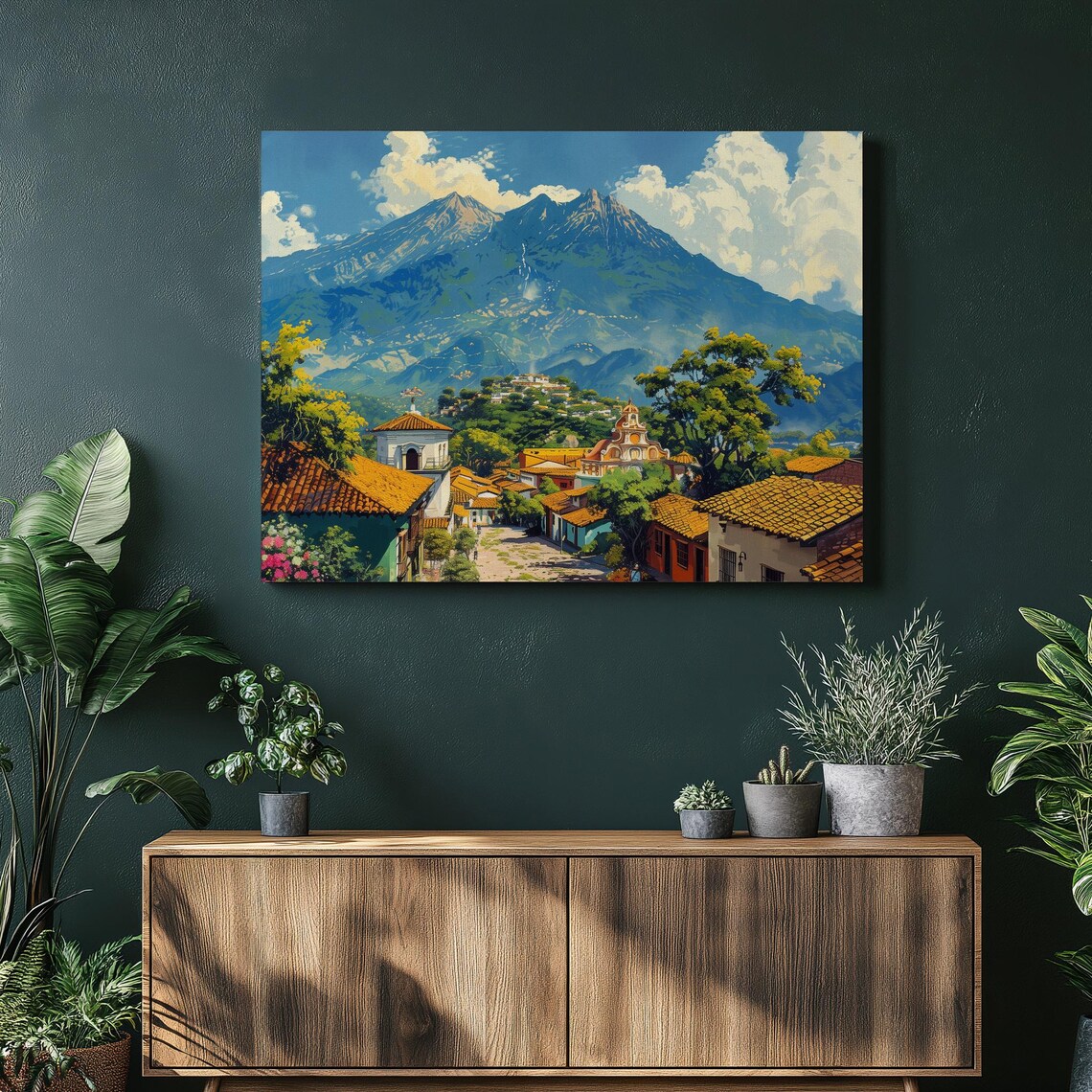 El Salvador Mayan Pyramid Market Travel Poster