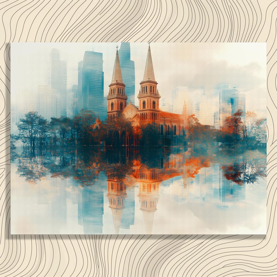 Surreal Cathedral Reflections Canvas Wall Art Gothic Architecture Urban Landscape Travel Photography Historic Sites Print