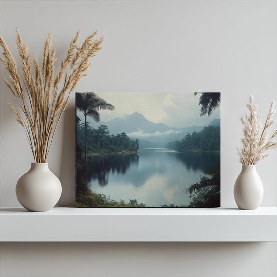 Lake And Mountain Canvas Wall Art Serene Forest Nature Landscape Painting For Home Decor Living Room Bedroom Or Office Decoration