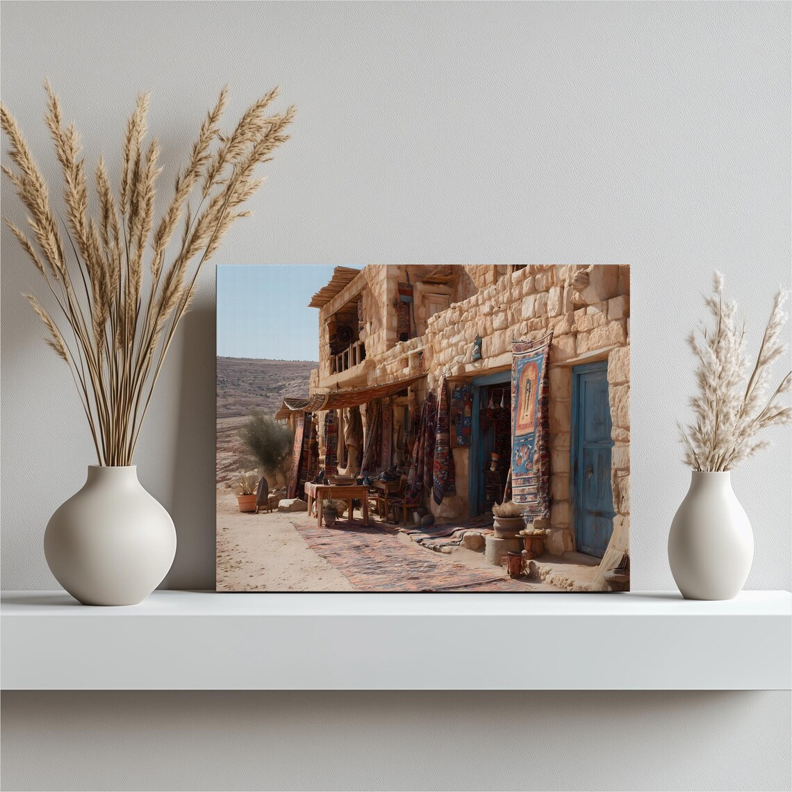 Old Stone Market Alley Hanging Rugs Desert Bazaar Photo Art Poster