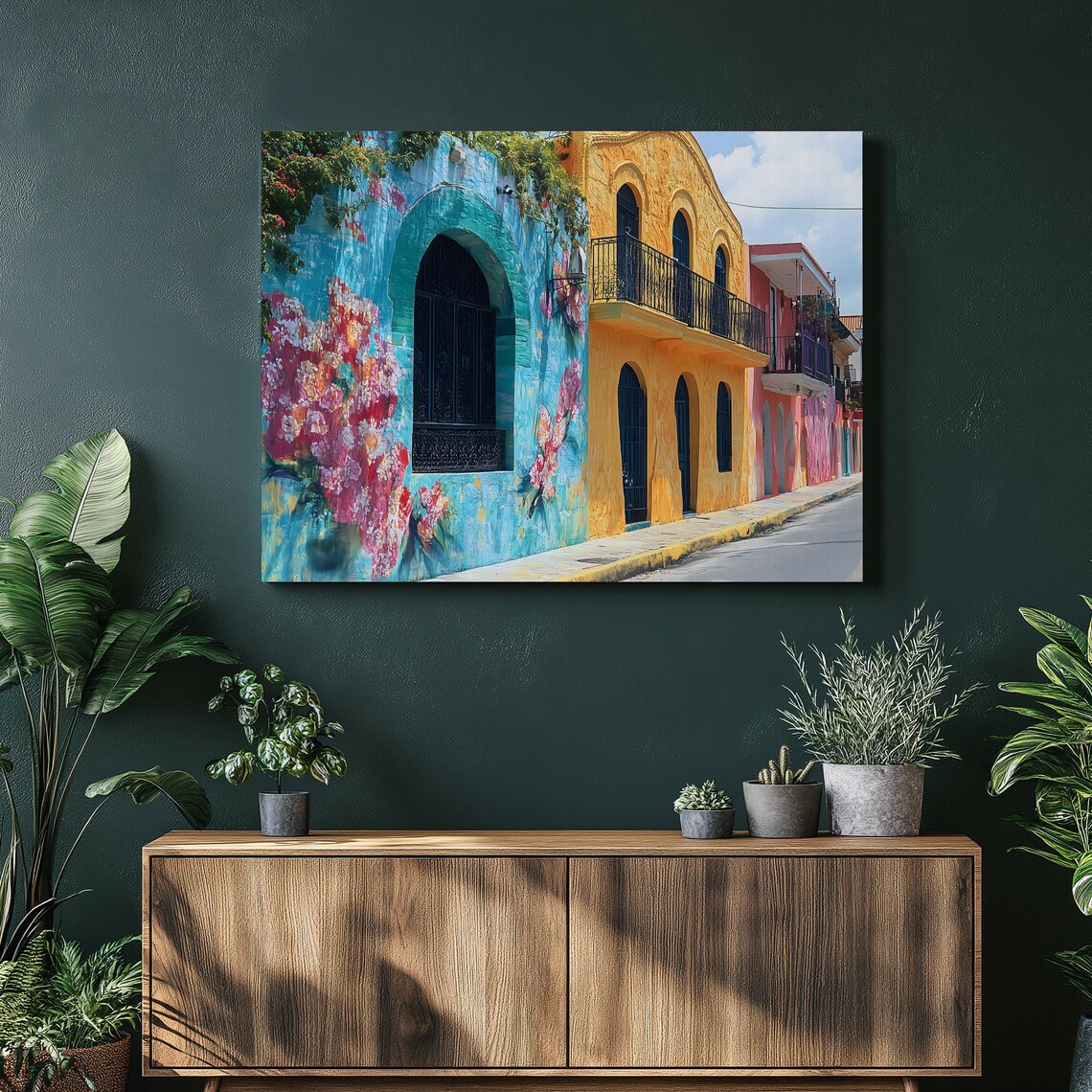 Colorful Colonial Street Bougainvillea Tropical Sunny Poster