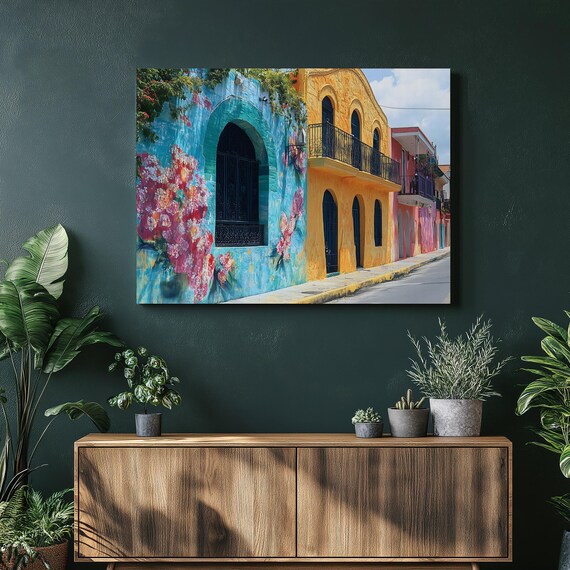 Colorful Colonial Street Bougainvillea Tropical Sunny Poster