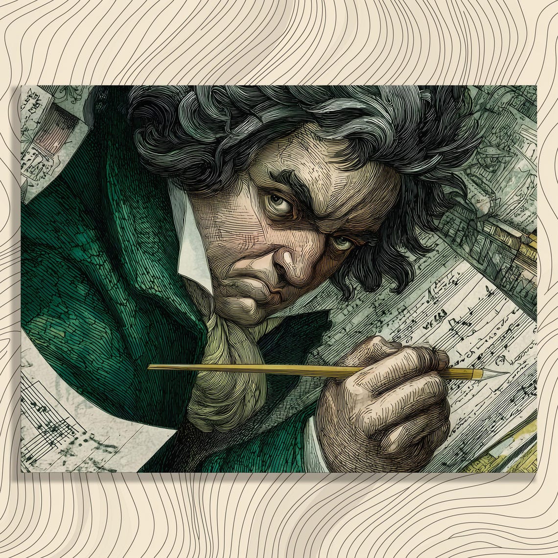 Beethoven Composing Vintage Engraving Portrait Music Art Poster
