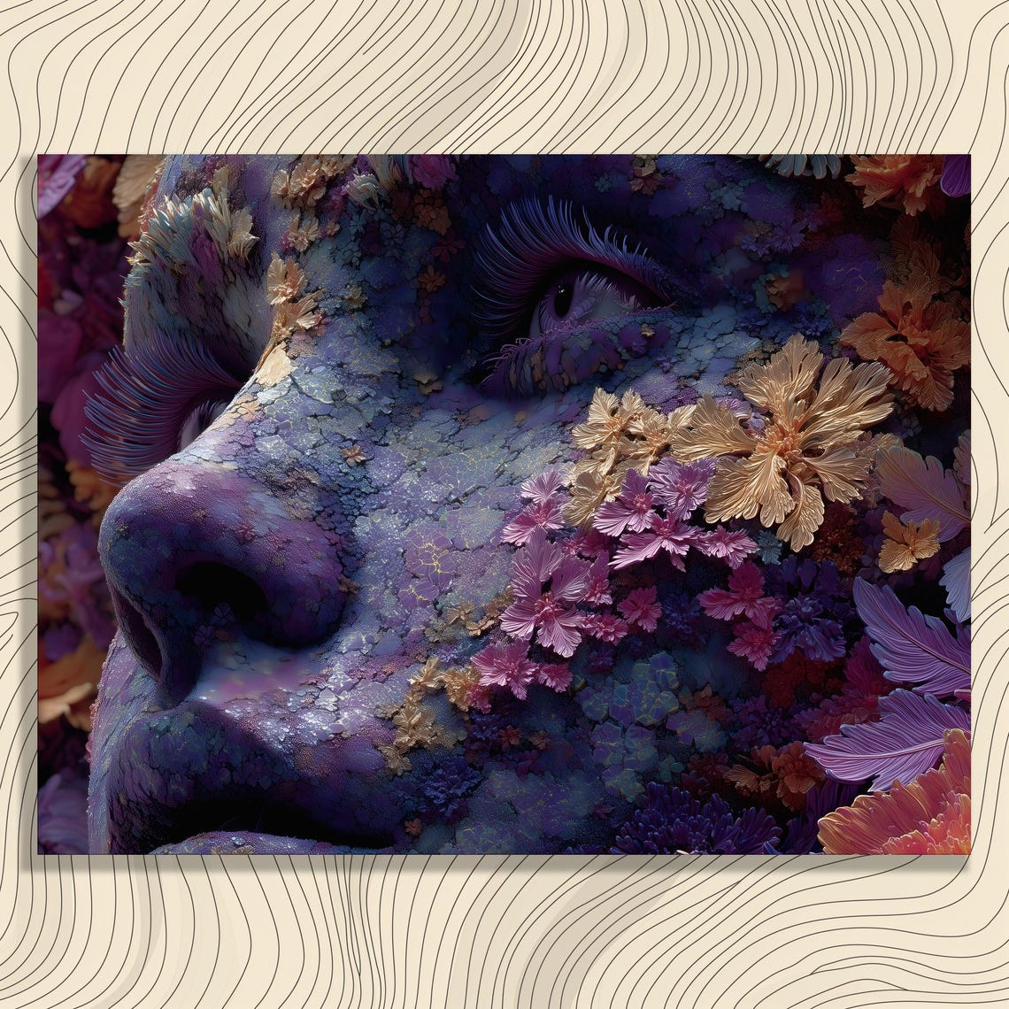 Surreal Floral Face Profile Dreamlike Botanical Fantasy Art Poster