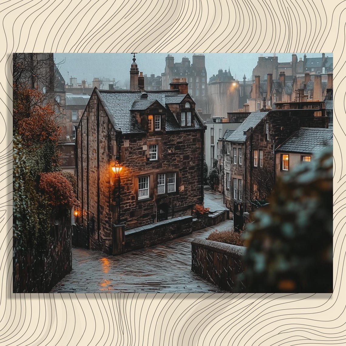 Edinburgh Old Town Stone Street Moody Evening Scotland Print