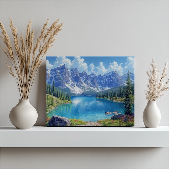 Alpine Turquoise Lake Snowy Peaks Pine Forest Scenic Mountain Poster