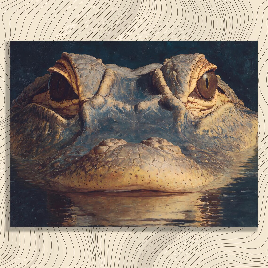 Alligator Eyes Reptile Close Up Swamp Wildlife Painting Poster