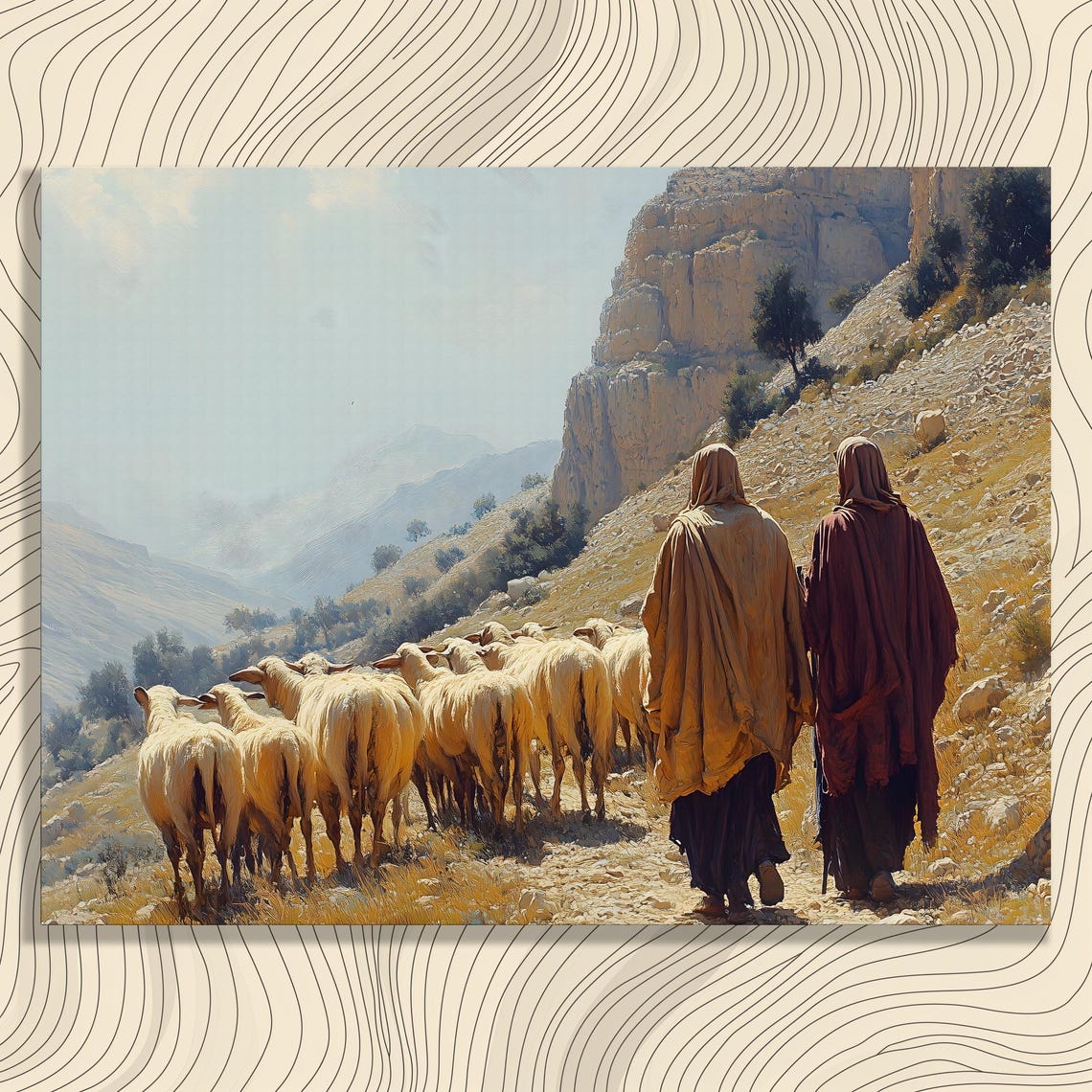 Lebanese Shepherds Mountain Sheep Flock Pastoral Oil Art Poster