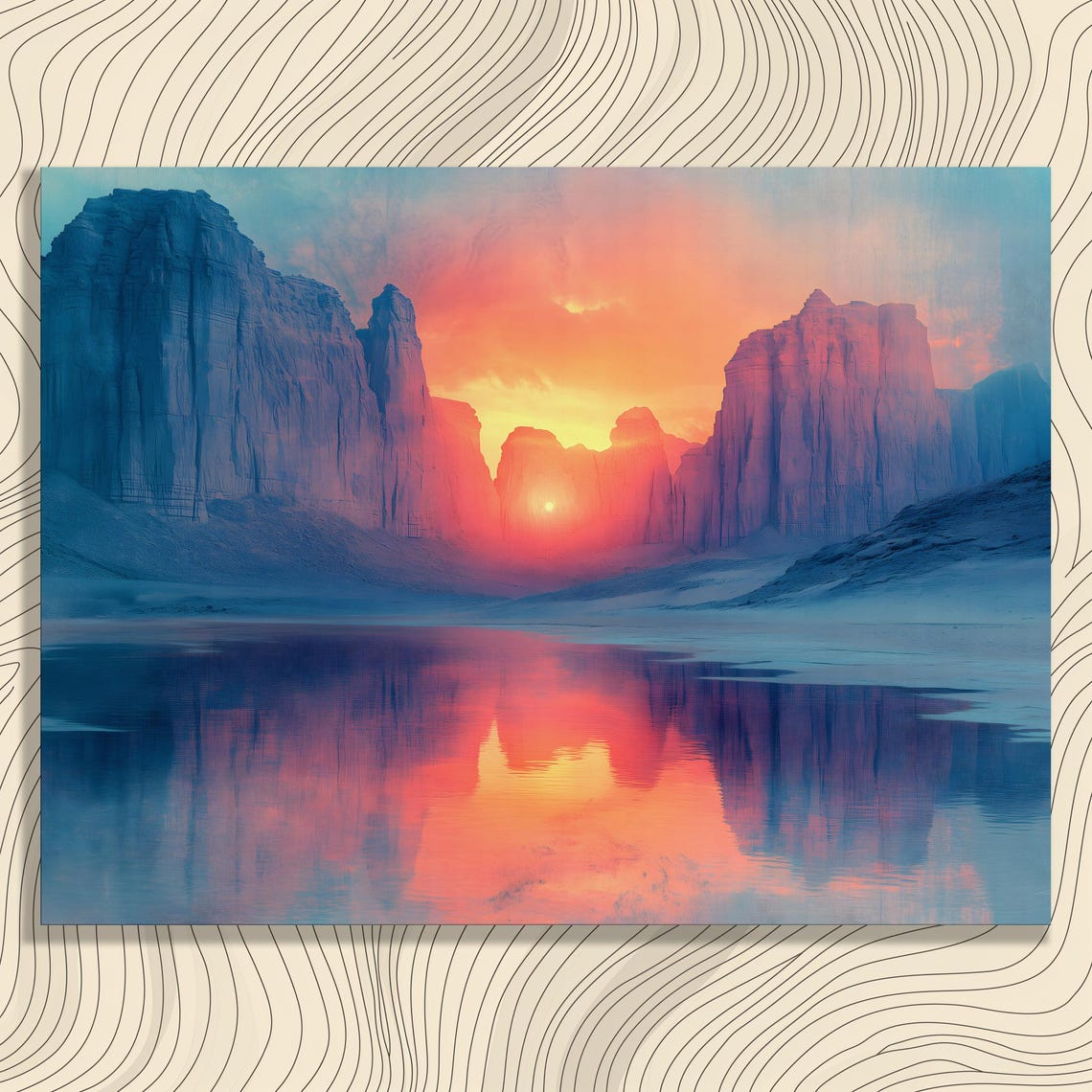 Serene Canyon Sunset Canvas Wall Art Desert Painting Water Reflection Nature Print Horizon Prints Dusk