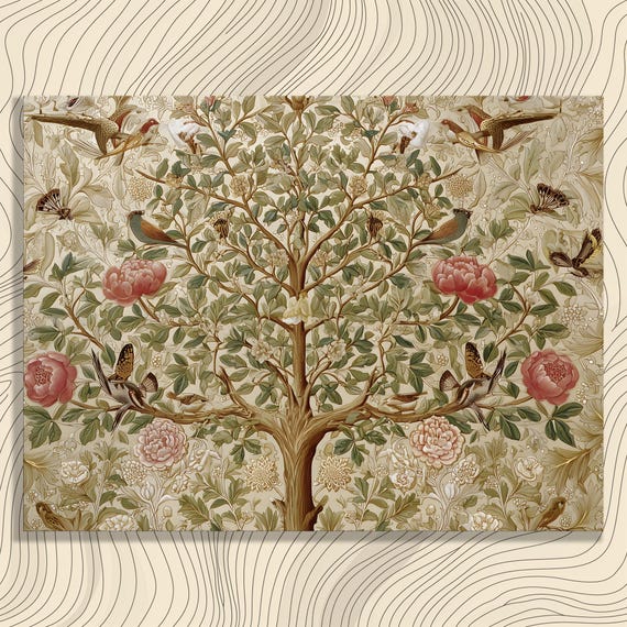 Vintage Botanical Birds Canvas Wall Art Arts And Crafts Tree Of Life Butterflies Floral Tapestry Victorian Decor Print Nature