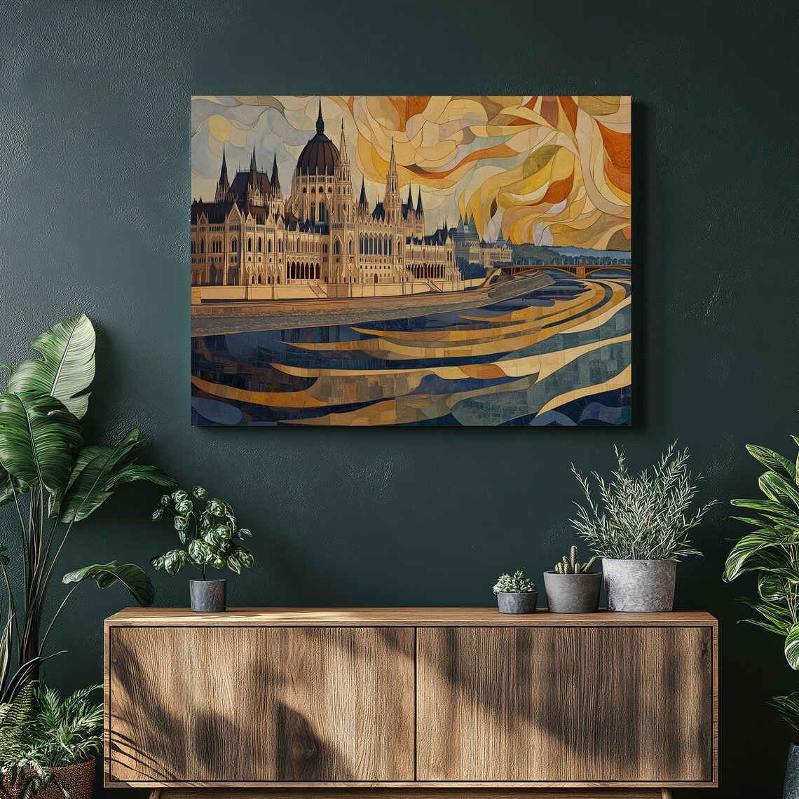 Budapest Parliament Building Danube River Art Nouveau Style Poster