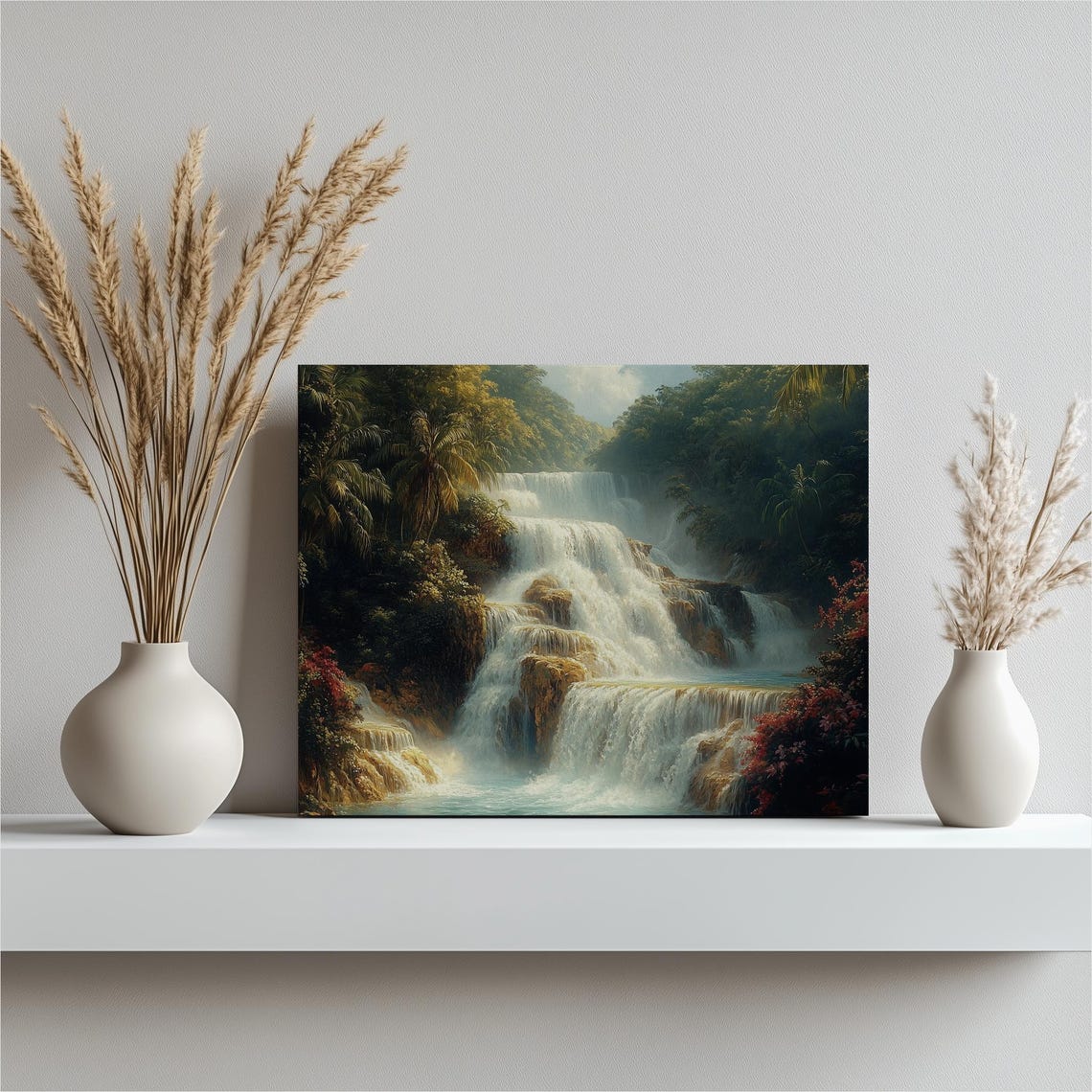 Lush Jungle Cascading Waterfall Tropical Rainforest Nature Art Poster
