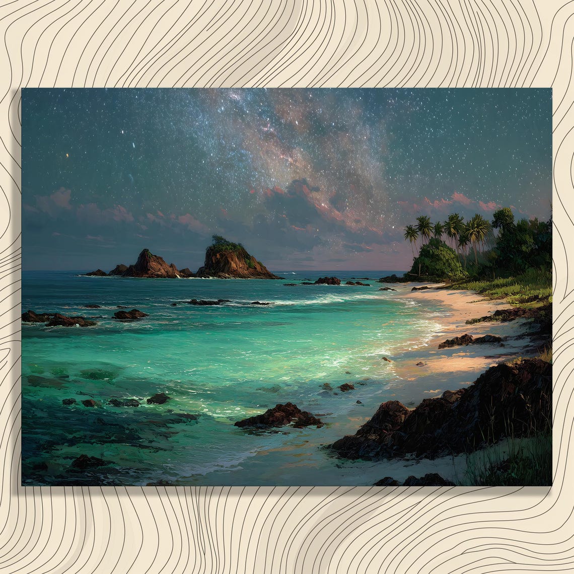 Starry Night Tropical Beach Milky Way Sky Palm Coast Canvas Wall Art
