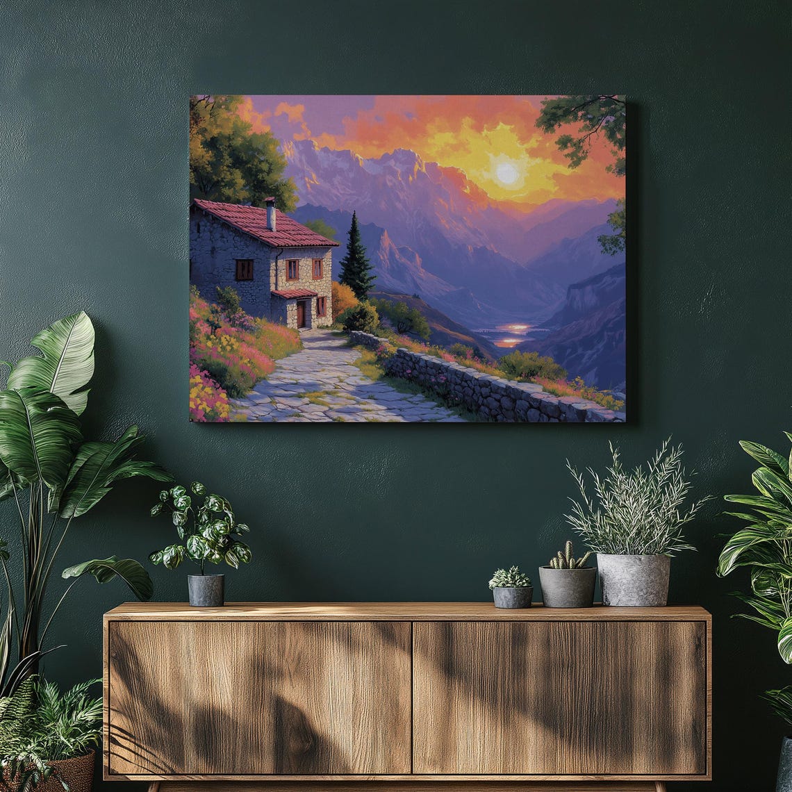Albania Canvas Wall Art Scenic Albanian Alps Sunset Traditional Stone Houses Decoration For Living Room Office Hallway Toilet Or Bedroom