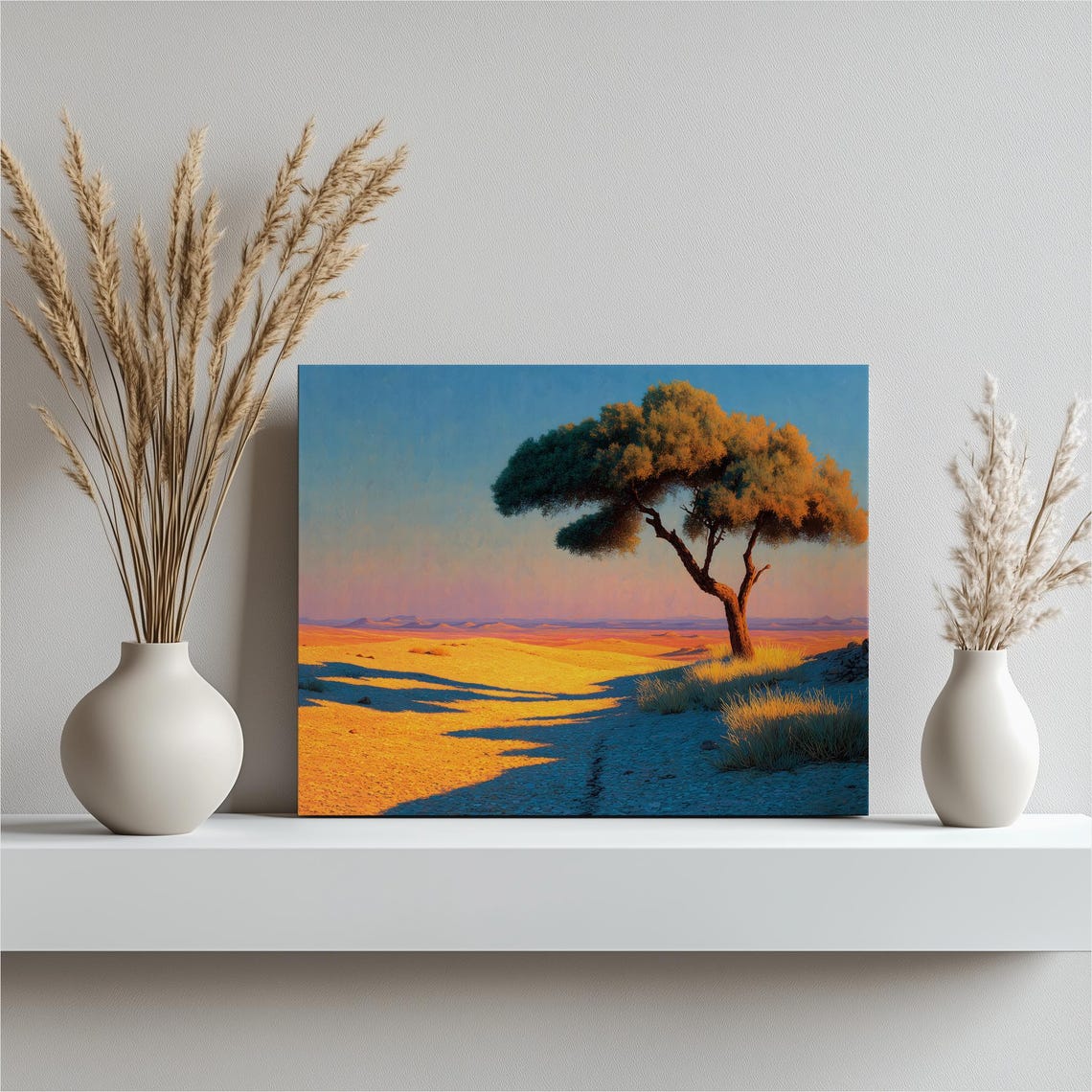 Desert Sunset Tree Canvas Wall Art Modern Landscape Print In Orange And Blue Nature Contemporary Minimal Artwork Scenery