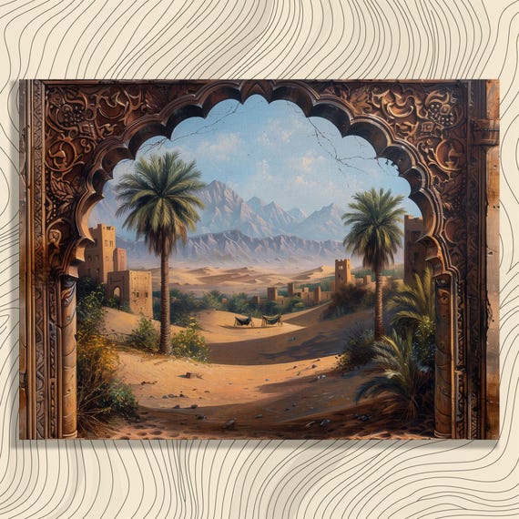 Morocco Canvas Wall Art Sahara Desert Nomadic Caravans Palm Oases Ancient Ruins High Resolution Oil Painting Decoration For Home Or Office