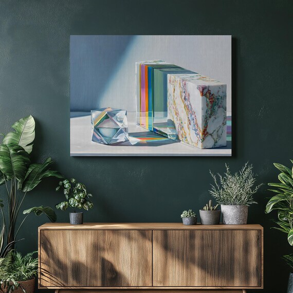 Minimalist Prism Refraction Canvas Wall Art Contemporary Geometric Shapes Spectrum Colors Glass Abstract Modern Still Life Print