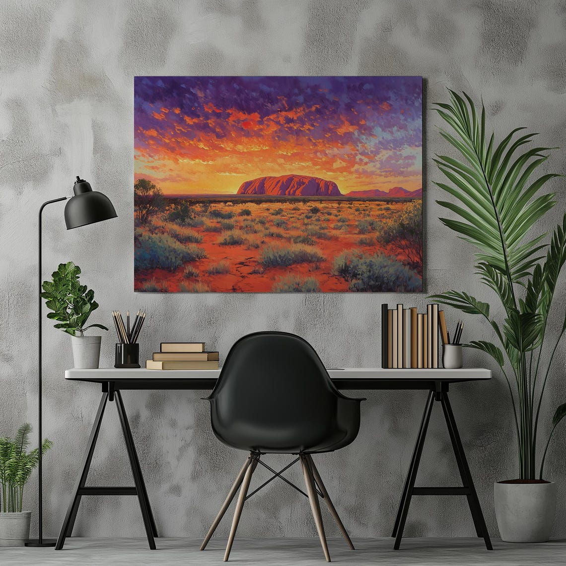 Uluru At Dusk Glowing Red Rock In The Outback Desert Sunset Poster