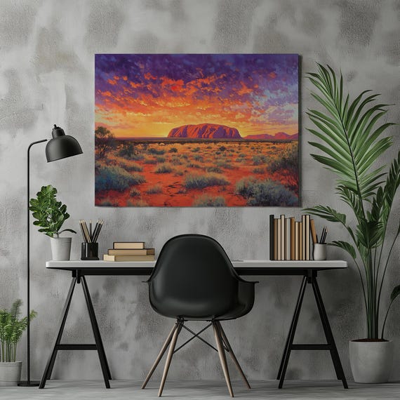 Stunning Australia Canvas Wall Art Uluru At Dusk Beautiful Outback Sunset Large Quality Print Decoration For Home Office Hallway Or Bedroom
