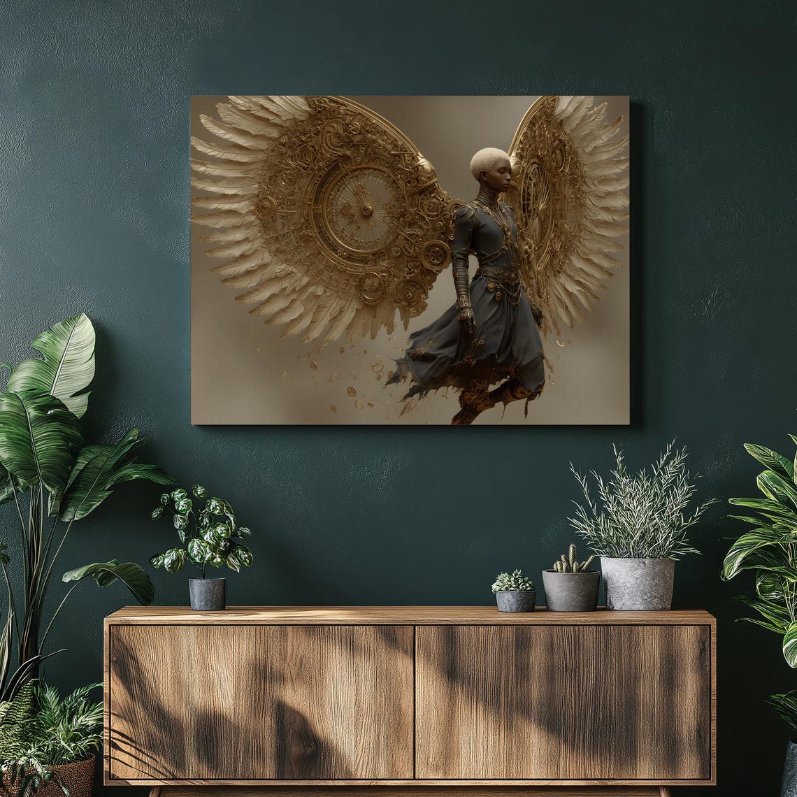 Steampunk Winged Woman Mechanical Feather Wings Fantasy Art Print