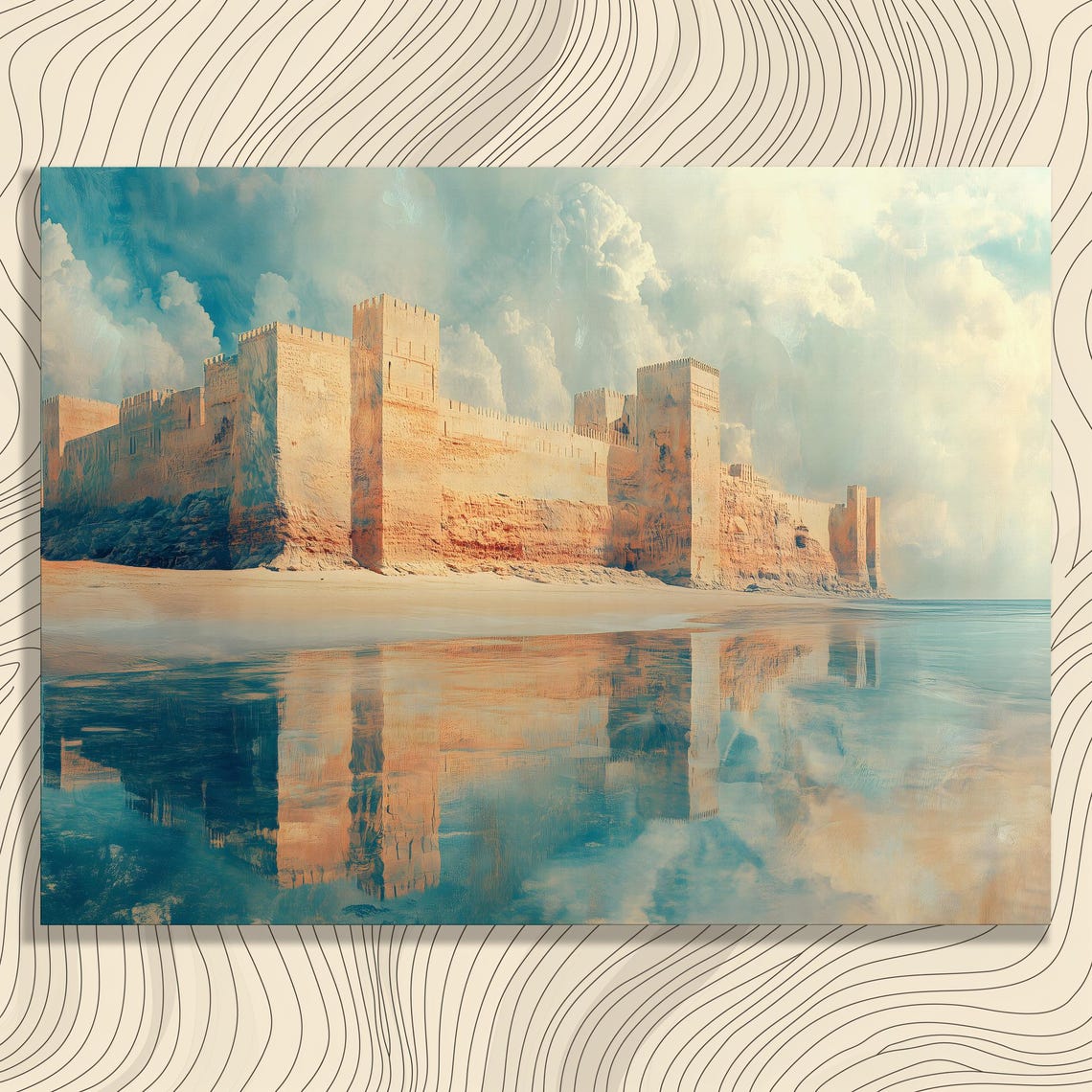 Coastal Castle Fortress Reflecting in Calm Sea Classic Painting Poster