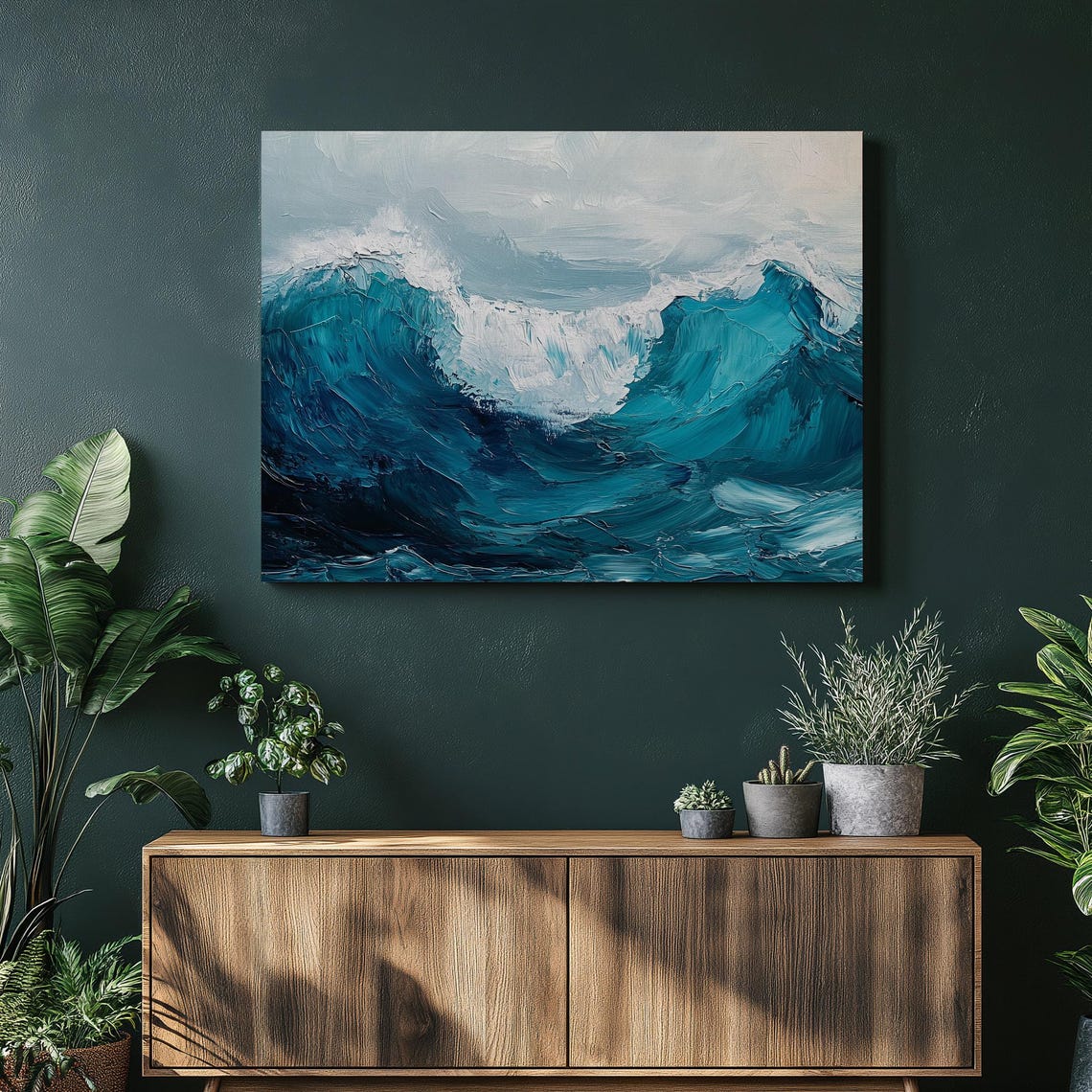 Deep Blue Abstract Ocean Wave Painting Coastal Decor Art Poster