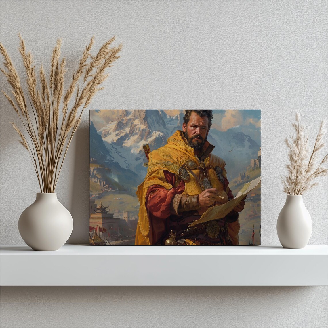 Marco Polo Canvas Wall Art Medieval Explorer Artwork Home Decor Travel Hanging Historical Piece Illustrated Caravan Map